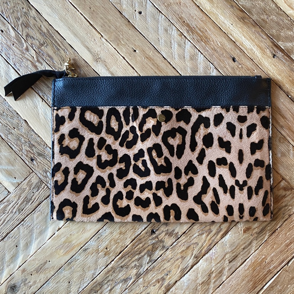 J.CREW Leopard Print Leather Clutch
